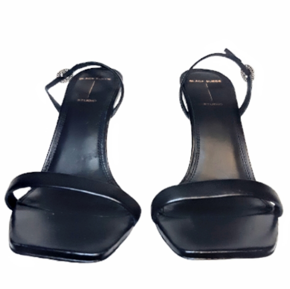 Black Suede Studio Carla Black Leather Strappy stiletto heel Sling back Sandal - Picture 4 of 10
